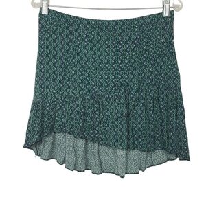 Free People Green Blue Printed Ruffle Side Zip Mini Skirt 4